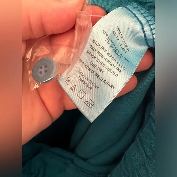 NWT KUT from the Kloth Sandra Smocked Waist Linen Blend Pant XXL Teal Cerulean - Picture 11 of 12